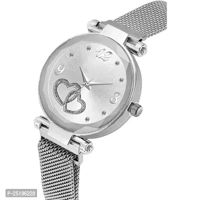 HD SALES Heart Dial Silver Magnetic Strap Fashion Lady Analog Watch for Girls and Women-thumb3