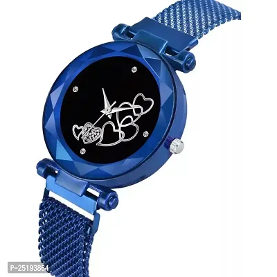 HD SALES Designer Heart Dial Black Blue Magnet Bult Girls and Women Wrist Watches-thumb3