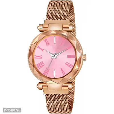 HD SALES Pink Color Roman Digit dial Rose Gold Maganet Strap Women Analog Watch-thumb0