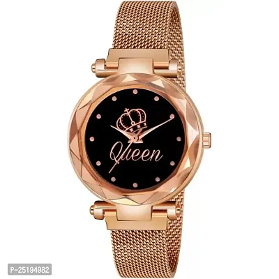HD SALES New Queen Black Dial Rose Gold Maganet Strap Watch Analog Watch