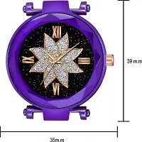 HD SALES Flower Desing Black dial Purple Maganet Strap for Girl Wrist Analog Watch-thumb3