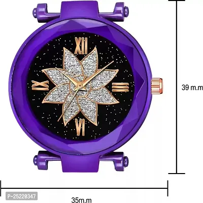 HD SALES Flower Desing Black dial Purple Maganet Strap for Girl Wrist Analog Watch-thumb4