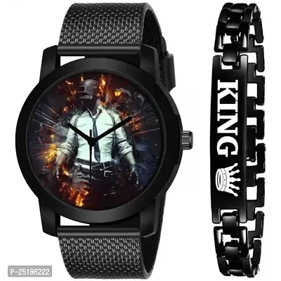 HD SALES DG 08-11-1987 PUBG Blast Watch with King Bracelet for Boys and Mens Wear in Every Occasion PUBG Blast Men Watch with King Bracelet Analog Watch