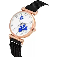 HD SALES White Color Dial Blue Dual Flower with Black Maganet Strap for Girl Women Analog Watch-thumb2