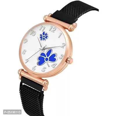 HD SALES White Color Dial Blue Dual Flower with Black Maganet Strap for Girl Women Analog Watch-thumb3