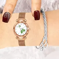 HD SALES Fashion Green Flower White Dial Rose Gold Case with Rose Gold Maganet Strap for Girl Analog Watch-thumb1