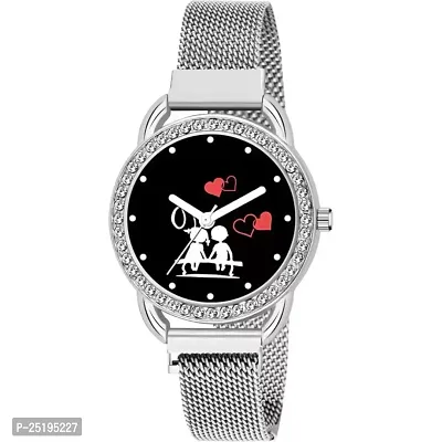 HD SALES Black Bethu Couple Heart Dial Silver Maganet Strap Watch for Girl Analog Watch-thumb0