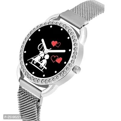 HD SALES Black Bethu Couple Heart Dial Silver Maganet Strap Watch for Girl Analog Watch-thumb2