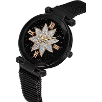 HD SALES Flower Desing Black dial Black Maganet Strap for Girl Wrist Analog Watch-thumb1