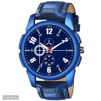 HD SALES Leather Blue Dial Men Analog Watch