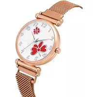 HD SALES White Color Dial Red Dual Flower with Rose Gold Maganet Strap for Girl Women Analog Watch-thumb1