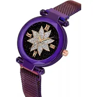 HD SALES Flower Desing Black dial Purple Maganet Strap for Girl Wrist Analog Watch-thumb2