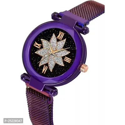 HD SALES Flower Desing Black dial Purple Maganet Strap for Girl Wrist Analog Watch-thumb3