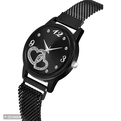 HD SALES Fashion Dual Heart Black Dial Black Maganet Strap for Girl Designer Fashion Wrist Analog Watch-thumb2