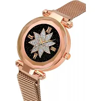 HD SALES Flower Desing Black dial Rose Gold Maganet Strap for Girl Wrist Analog Watch-thumb3