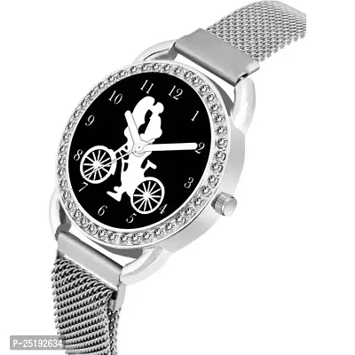 HD SALES New Cycle Black Dial Silver Maganet Strap Watch for Girl Analog Watch-thumb4