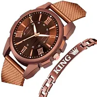 HD SALES APH-011 1001 Cut Dial Copper PU  Copper King Bracelet Combo Set for Men Analog Watch Dude King Style 1001 Cut Dial Analog Watch-thumb1