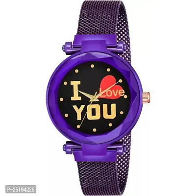 HD SALES Fashion I Love You Black Color Dial with Purple Maganet Strap for Girl Designer Fashion Wrist Analog Watch-thumb0