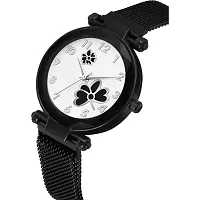 HD SALES Fashion Black Flower White Dial Black Case with Black Maganet Strap for Girl Analog Watch-thumb3