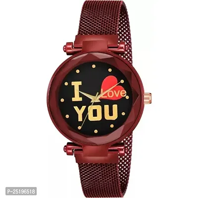 HD SALES Fashion I Love You Black Color Dial with Red Maganet Strap for Girl Designer Fashion Wrist Analog Watch-thumb0