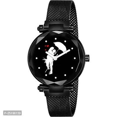 HD SALES Black Dial Couple Chhatari Designer Black maganet Strap Watch for Girl Analog Watch