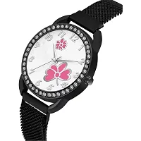 HD SALES Casual Analogue Unique Design Pink Flower Printed Dial with Black Maganet Strap Designer Fashion Wrist Analog Watch-thumb1