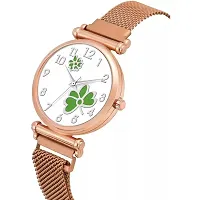 HD SALES White Color Dial Green Dual Flower with Rose Gold Maganet Strap for Girl Women Analog Watch-thumb1