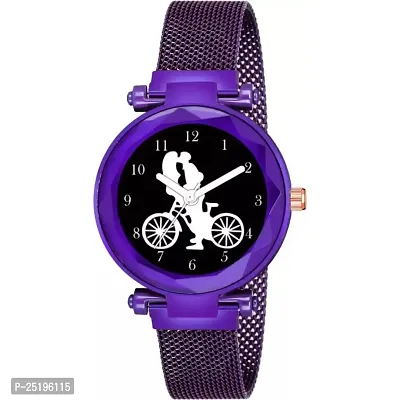 HD SALES Cycle Couple Black Dial Purple Maganet Strap Watch Analog Watch