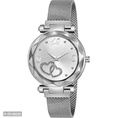 HD SALES Heart Dial Silver Magnetic Strap Fashion Lady Analog Watch for Girls and Women-thumb2