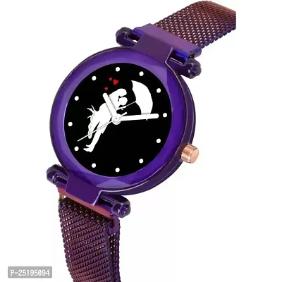 HD SALES Black Dial Couple Chhatari Designer Purple maganet Strap Watch for Girl Analog Watch-thumb2