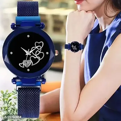 HD SALES Designer Heart Dial Black Blue Magnet Bult Girls and Women Wrist Watches-thumb0