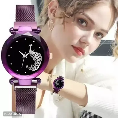 HD SALES Peacock Black Dial Purple Megnet Belt Women Analog Watches