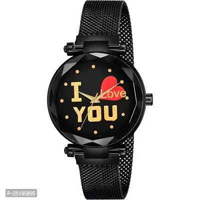HD SALES Fashion I Love You Black Color Dial with Black Maganet Strap for Girl Designer Fashion Wrist Analog Watch-thumb0