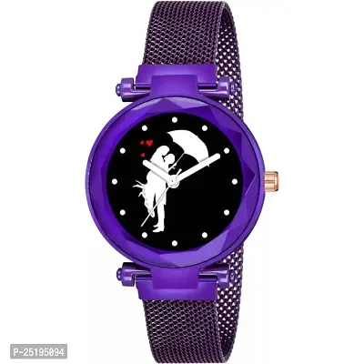 HD SALES Black Dial Couple Chhatari Designer Purple maganet Strap Watch for Girl Analog Watch-thumb0