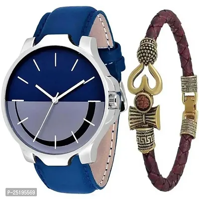 HD SALES 04-2014 New Stylish Blue Casado Dial - Leather Strap  Black Trishul Bracelet Combo Set for Mens and Boys Analog Watch Casado Analog Watch