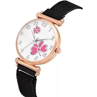 HD SALES White Color Dial Pink Dual Flower with Black Maganet Strap for Girl Women Analog Watch-thumb1