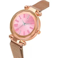 HD SALES Pink Color Roman Digit dial Rose Gold Maganet Strap Women Analog Watch-thumb1