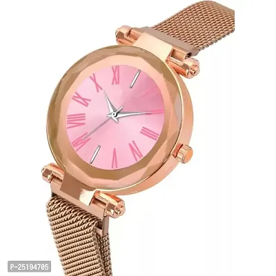 HD SALES Pink Color Roman Digit dial Rose Gold Maganet Strap Women Analog Watch-thumb2