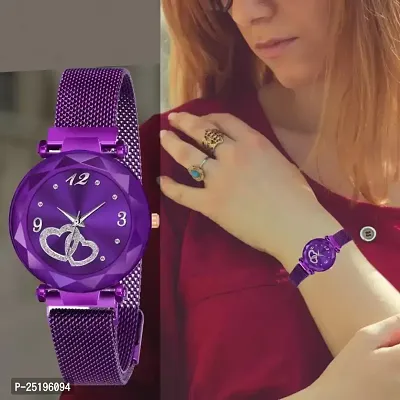 HD SALES Purple Heart Dial Magnetic Strap Fashion Watches for Girls and Women Analog Watch