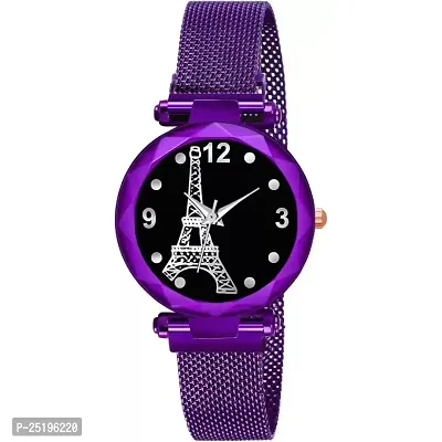 HD SALES Latest Silver Eiffel Tower Dial Purple Magnet Belt Women Analog Watches