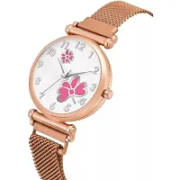 HD SALES White Color Dial Pink Dual Flower with Rose Gold Maganet Strap for Girl Women Analog Watch-thumb1