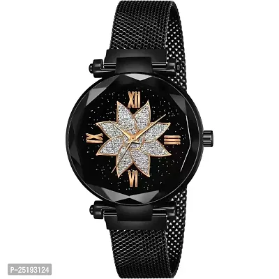 HD SALES Flower Desing Black dial Black Maganet Strap for Girl Wrist Analog Watch-thumb0