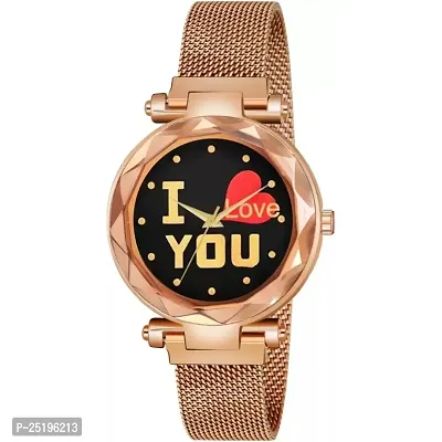 HD SALES I Love You Black Color Dial with Rose Gold Maganet Strap for Girl Designer Fashion Wrist Analog Watch-thumb0