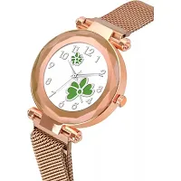 HD SALES Fashion Green Flower White Dial Rose Gold Case with Rose Gold Maganet Strap for Girl Analog Watch-thumb2