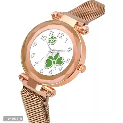 HD SALES Fashion Green Flower White Dial Rose Gold Case with Rose Gold Maganet Strap for Girl Analog Watch-thumb3