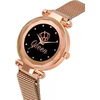 HD SALES New Queen Black Dial Rose Gold Maganet Strap Watch Analog Watch-thumb1