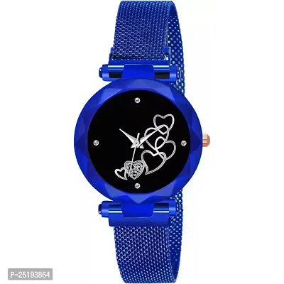 HD SALES Designer Heart Dial Black Blue Magnet Bult Girls and Women Wrist Watches-thumb2