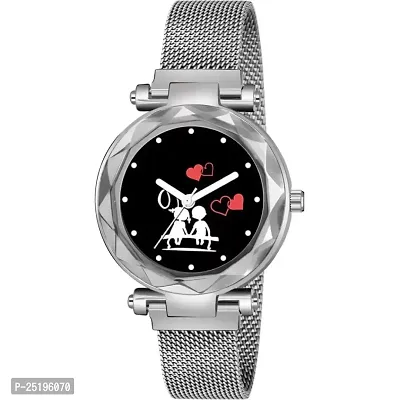HD SALES Black Dial Sitting Couple Heart with Maganet Strap Watch for Girl,Women Analog Watch