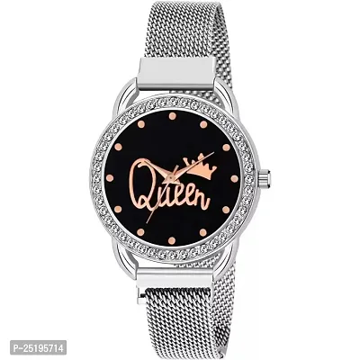 HD SALES Silver Queen Dial with Full Diamond Designer Magnetic Buckle Watches for Girls