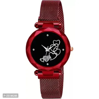 HD SALES Designer Heart Dial Black Red Magnet Bult Girls and Women Wrist Watches